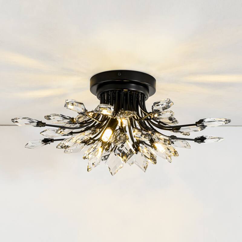 4-Light Modern Industrial Linear Cluster Crystal Flush Mount Light Sputnik Ceiling Light for Dining Room