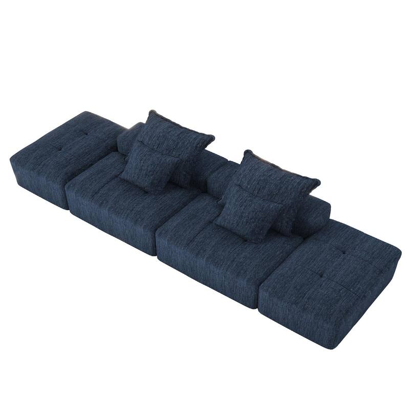 Oversized Modular Sofa,2 Ottomans,Chenille,4 Pillows,DIY,No Assembly