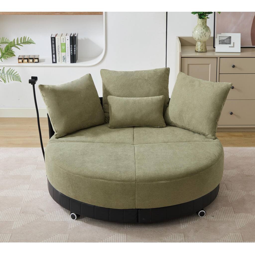 52.75" W Oversized Round Accent Chair 360° Swivel Barrel Chair with Wheels & Adjustable Phone Stand