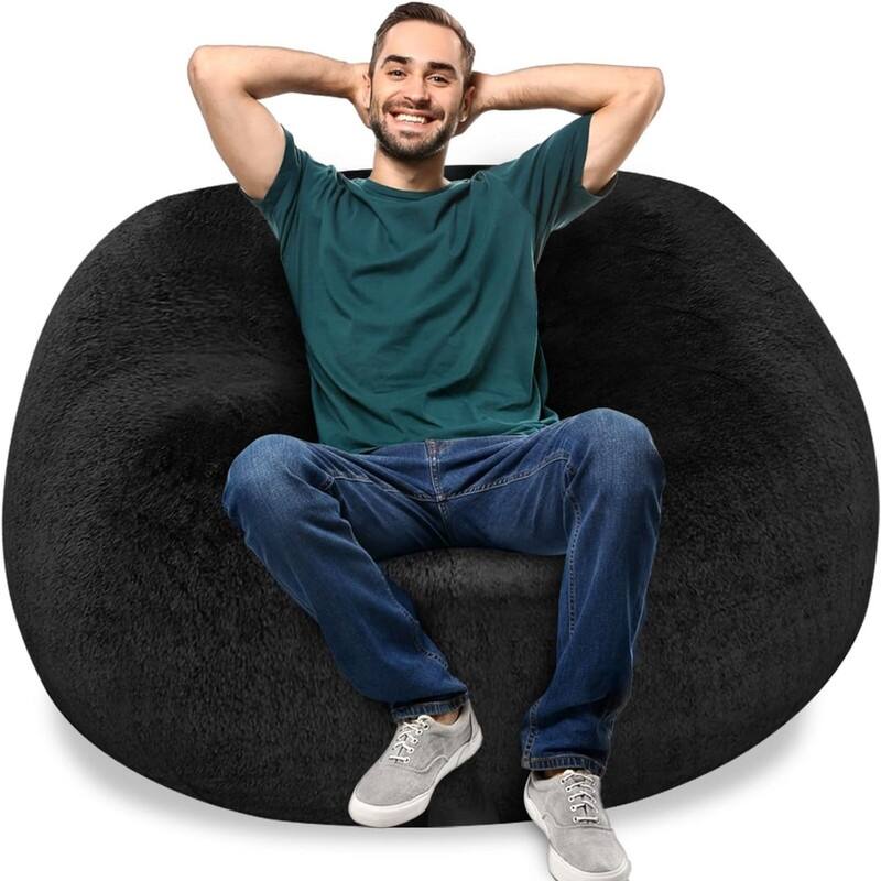 4FT Giant Fur Bean Bag Chair Cover (No Filler) - Black