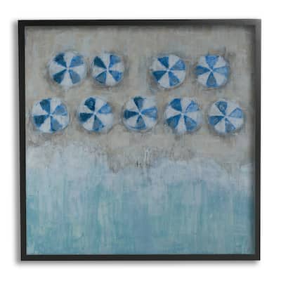 Stupell Beach Umbrella Coast Abstract Aerial Landscape Painting Framed Wall Art - Blue