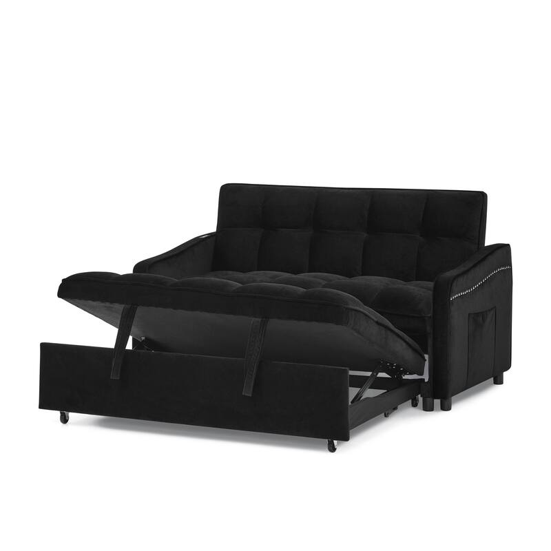 Loveseats Bed with Pullout Sleeper Sofa Bed, Velvet Chaise Lounge