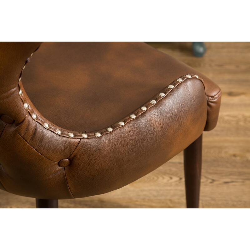 Brown Modern 23.5" Faux Leather Upholstered Barrel Chair with Hardwood Frame and Nailheads