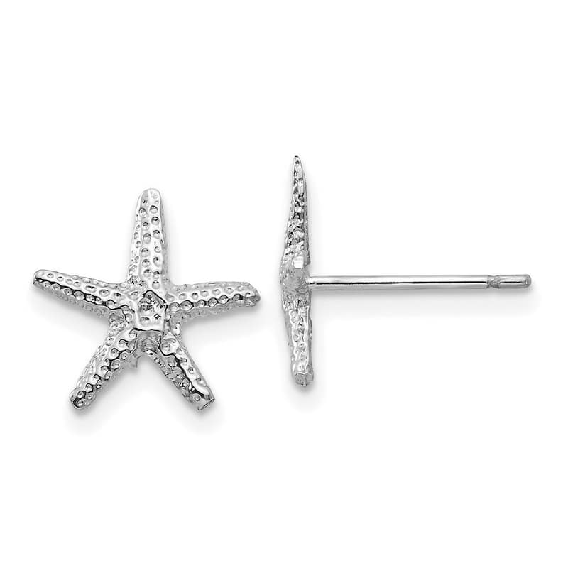 Curata 14k White Gold 11mm Sea shell Nautical Starfish Post Earrings