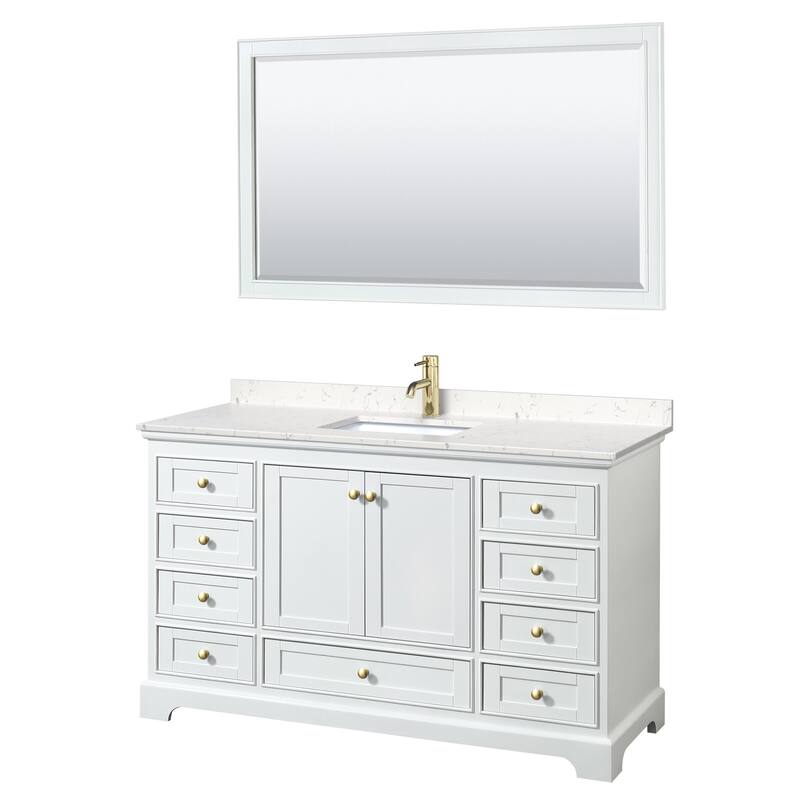 Wyndham Collection Deborah 60" Free Standing Single Basin Vanity Set - White / Carrara Cultured Marble Top / Brushed Gold