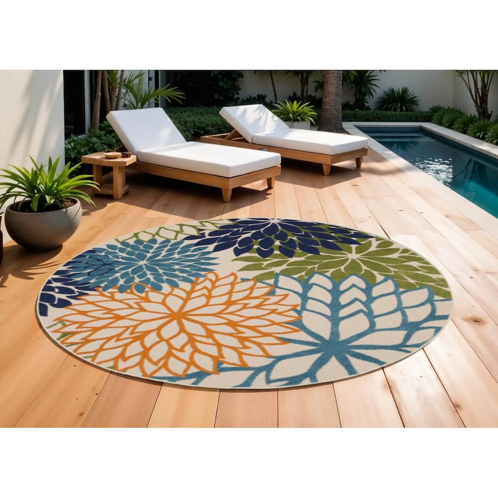 HomeRoots Contemporary Round Outdoor Rug - 10' Round