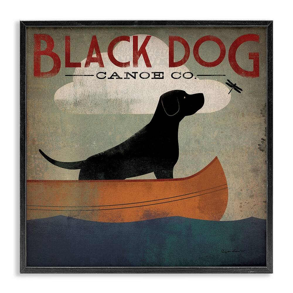 Stupell Black Dog Canoe Company Pet Boating Lake Sports Framed Wall Art,12x12
