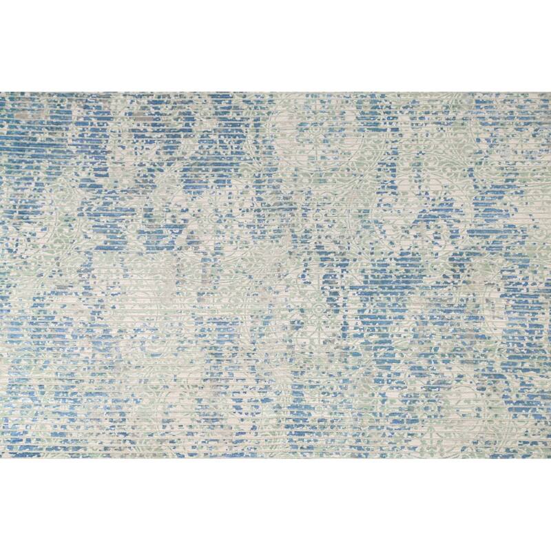 Striped Abstract Area Rug Hand-Knotted Wool Carpet - 5'7" x 7'6"