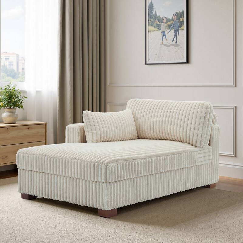 UIXE Upholstered Plush Bedroom Lounge Chairs with Right Armrest & Lumbar Pillow