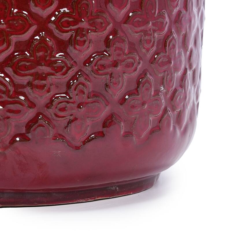 Anmytek Handmade Ceramic Planter Set of 3 Burgundy Diamond Pattern