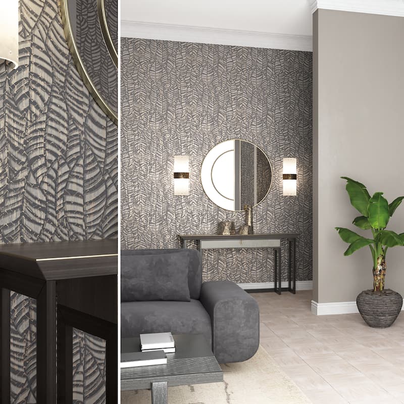 Galerie Wallcoverings Serene Collection Metallic Botanical Leaves Vinyl on Non-woven Wallpaper Roll