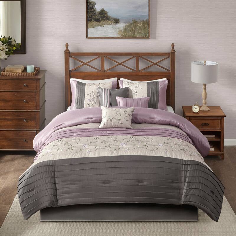 GDF Studio - Embroidered 7-Piece Comforter Set with Decorative Pillows