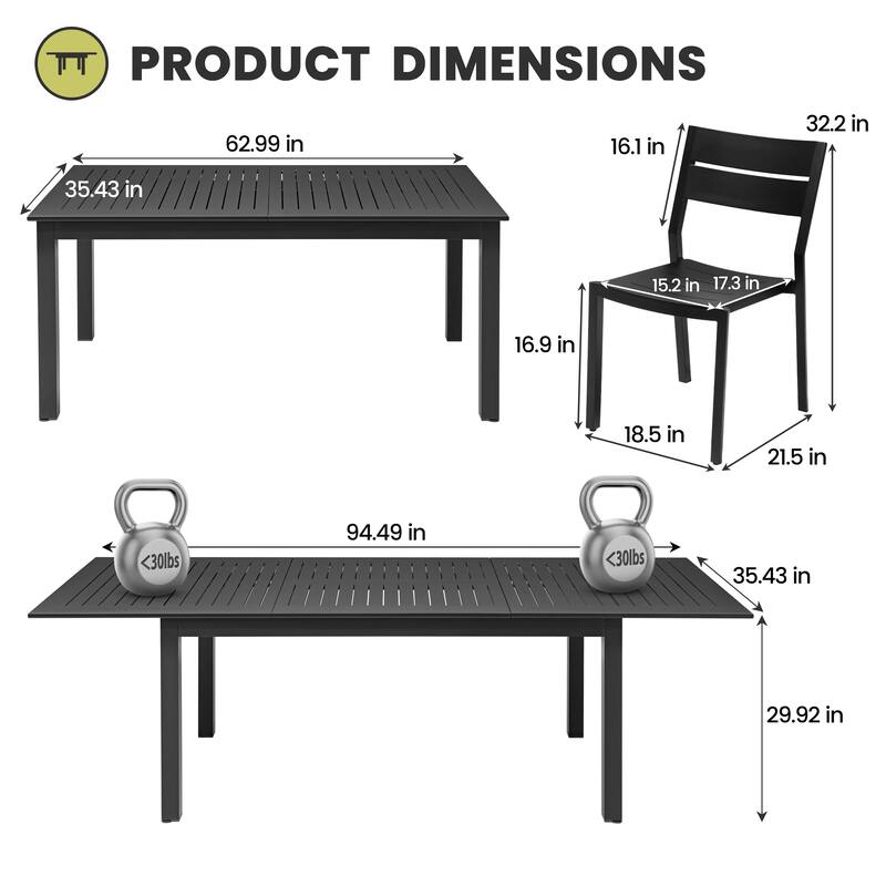 9-Piece Outdoor Aluminum Patio Expandable Dining Table Set with Stackable Chairs