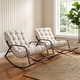 preview thumbnail 24 of 25, Oversized Papasan Rocking Lounge Chair with Footrest, Heavy-Duty 450lbs Metal Frame, Indoor Outdoor Patio Rocker with Cushion 2 Chairs - Beige