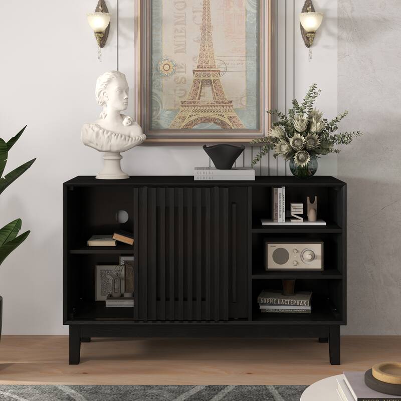 47.3" Sideboard Buffet Cabinet with Storage, Fluted Sideboard with 2 Doors & Solid Wood Feet, TV Media Console, Storage Cabinet