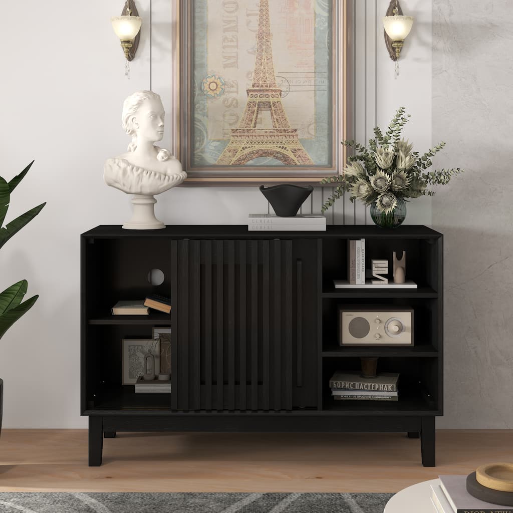 Sliding Door Sideboard Buffet Cabinet TV Console Table with Solid Wood Feet