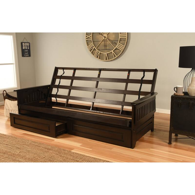 Somette Phoenix Queen-size Storage Futon Set in Espresso Finish with Marmont Mattress