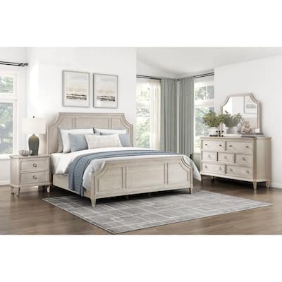 Traditional Bedroom Set 4pc Light Brown Bed Nightstand Dresser Mirror
