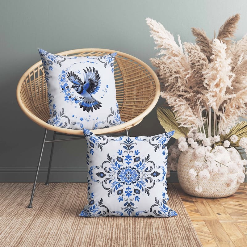 Blaze Bird Faux Suede Reversible Throw Pillow Blue and Gray