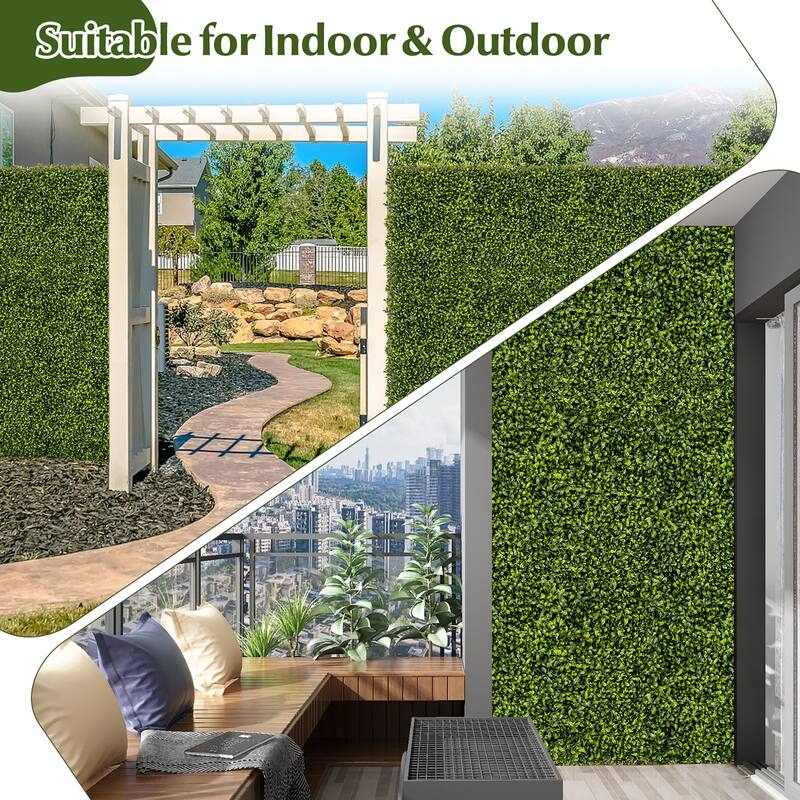 Gymax 12 PCS 20'' x 20'' Artificial Hedge Boxwood Panels w/ Decorative