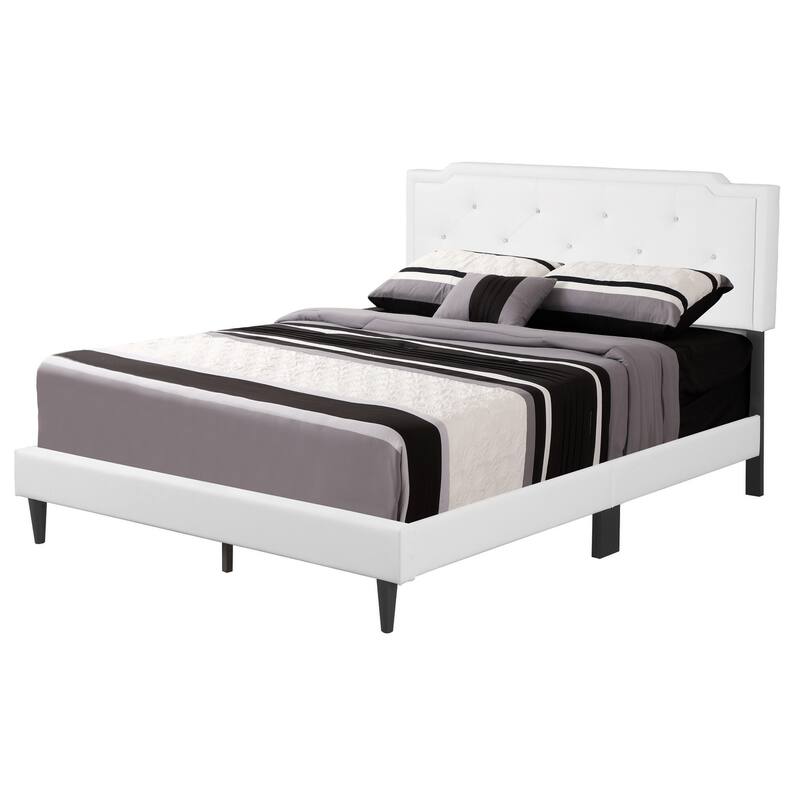 Upholstered Tufted Jeweled Queen Panel Bed - 85" - White