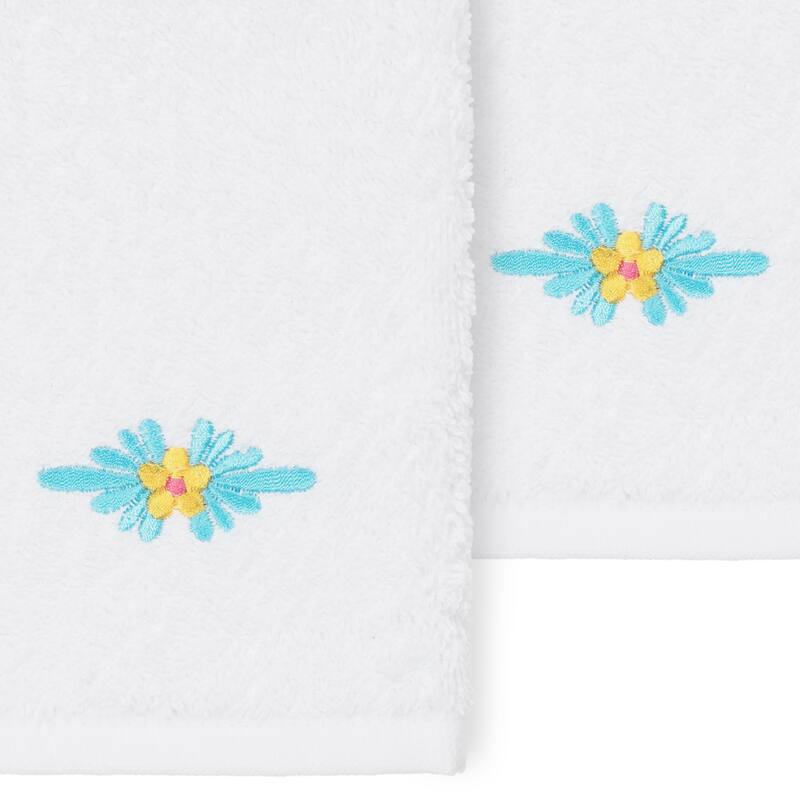 Authentic Hotel and Spa 100% Turkish Cotton Feliz 2PC Embellished Washcloth Set