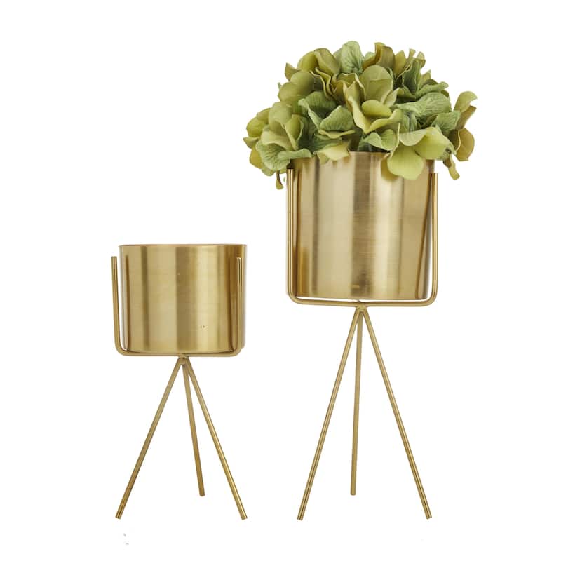 Metal Small Indoor Outdoor Planter with Removable Stand - Set of 2 Silver, Gold or Dark Gray - CosmoLiving by Cosmopolitan - Gold