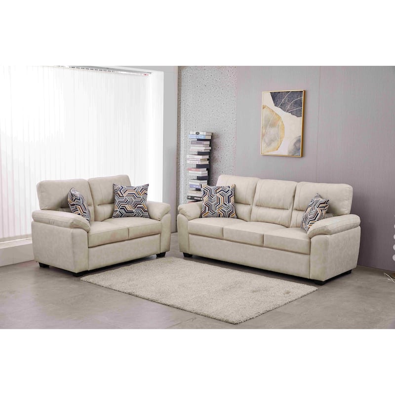 Faux Leather Living Room Set - Beige