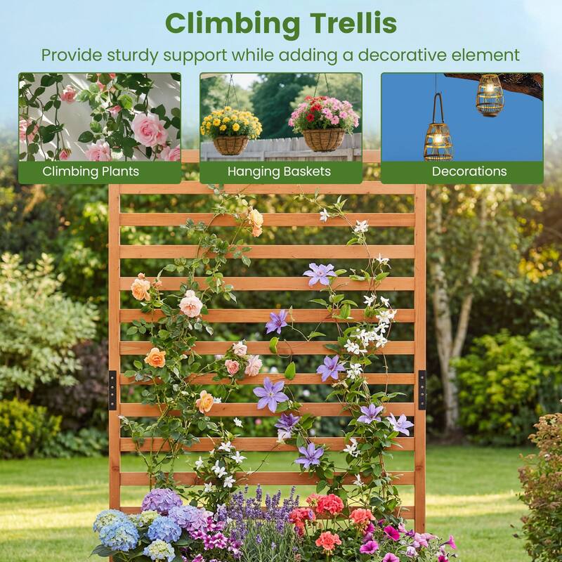 Gymax 2 PCS Wooden Raised Garden Bed w/ Vertical Trellis Liner