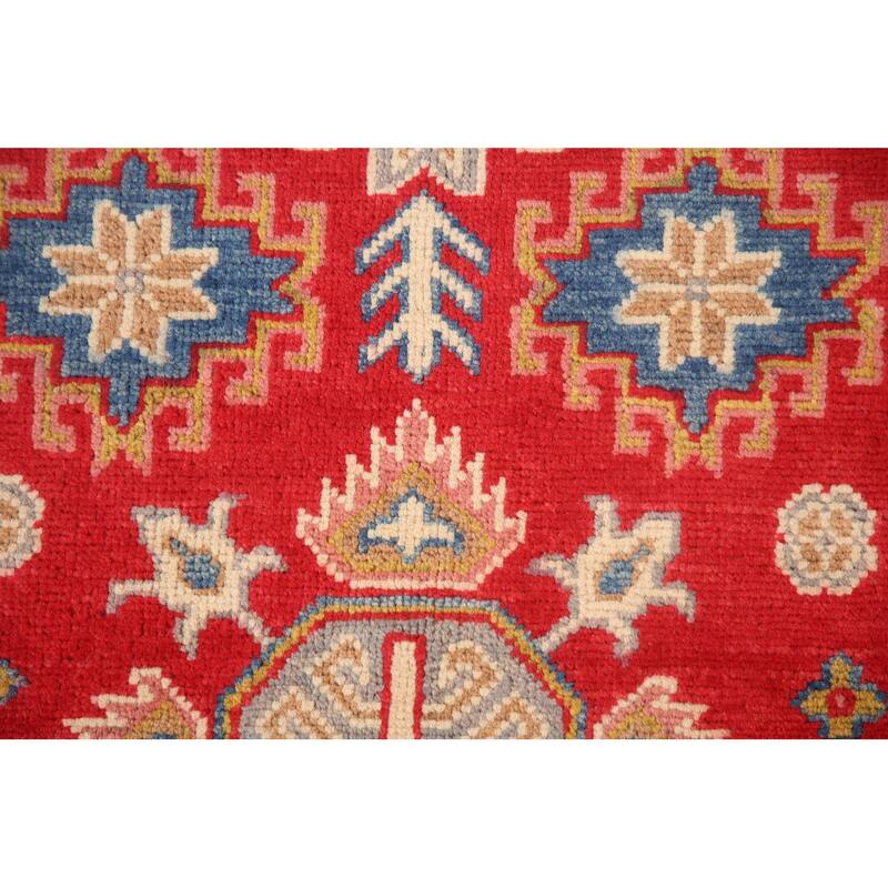Geometric Red Kazak Oriental Accent Rug Handmade Wool Carpet - 2'9"x 4'2"