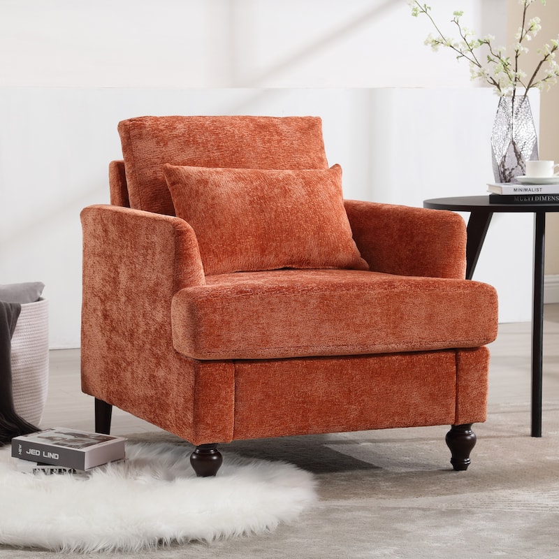 HOMEFUN Chenille Upholstered Mid Century Modern Wood Frame Armchair for Living Room - Orange