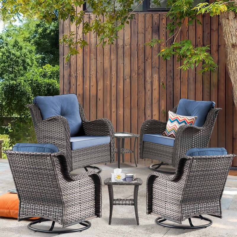 6-piece Wicker Outdoor Patio Furniture Set with Swivel Rocker Chairs
