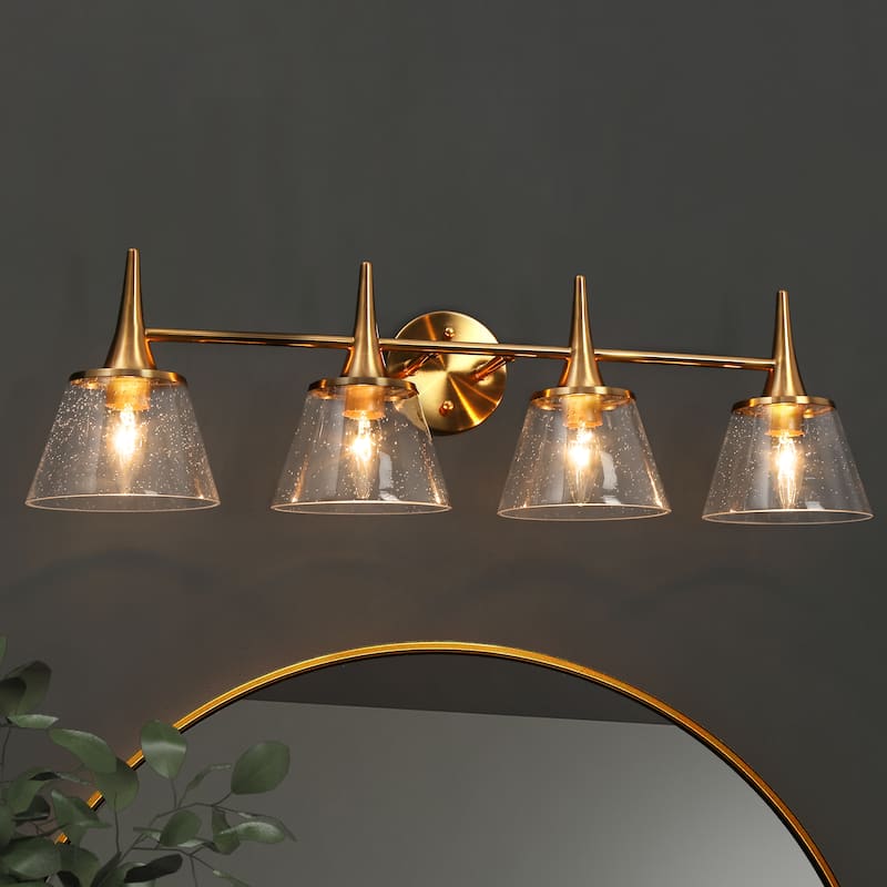 Mola Modern Gold 1/2/3/4-Light Bathroom Vanity Lights Glass Wall Sconces - L29.1" x W7.9" x H9" - 4-Light