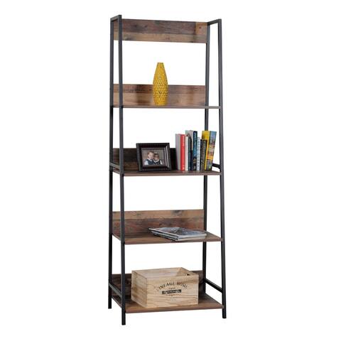 OS Home and Office Furniture Model Four Shelf Ladder Style Bookcase with Metal Uprights