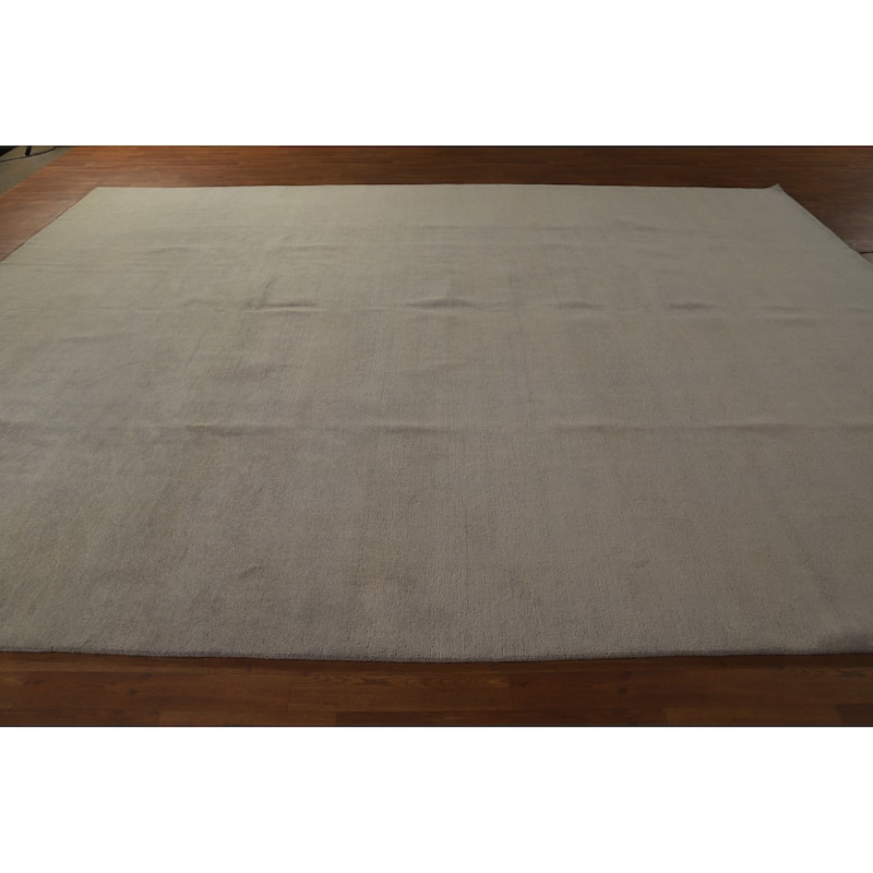 Hand Knotted Oriental 100% Wool Carpet Modern Solid Green Gabbeh Area Rug - 13' 2'' X 10' 3''