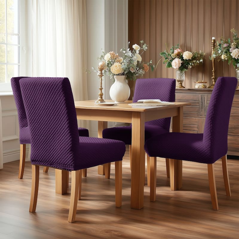 Deconovo Stretch Jacquard Dining Chair Covers Set of 2 - 18x18x24 Inch - Purple