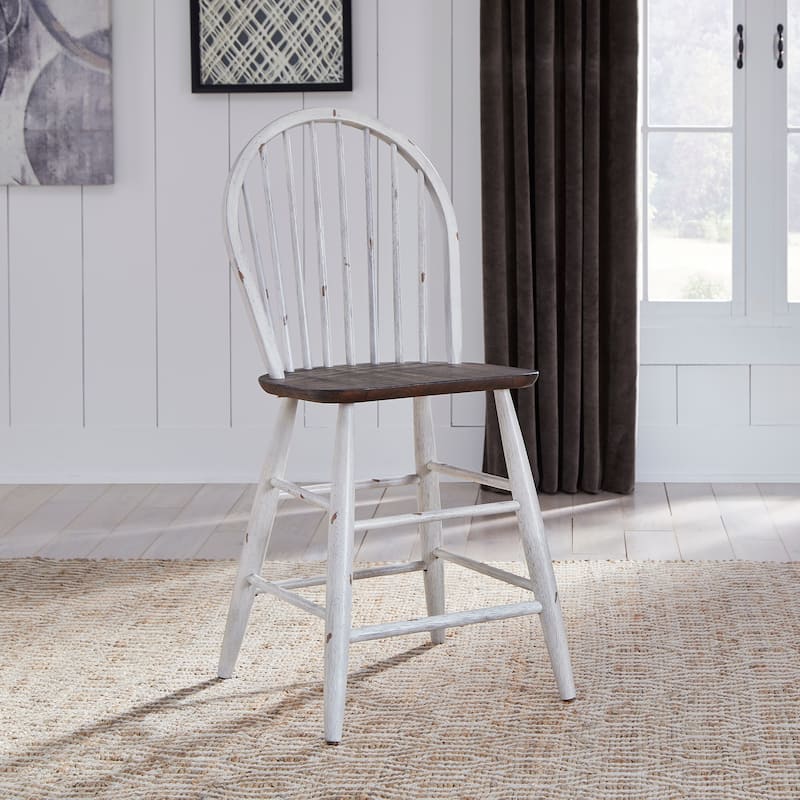 Farmhouse White and Wood Tone 5 Piece Gathering Table Set
