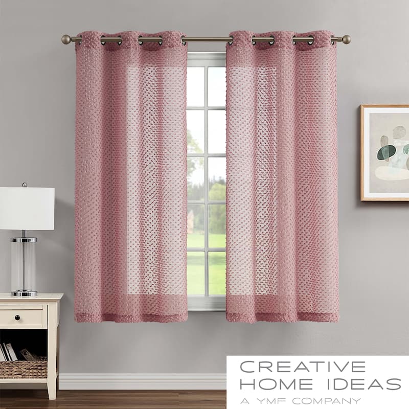 Creative Home Ideas Mia Embellished Sheer Grommet Window Curtain Panel Pair with Tiebacks,