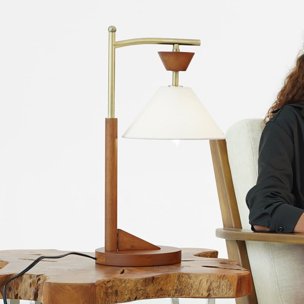 Bedside Desk Lamp Bedroom Eye Protection, for Reading Living Room, Brown Solid Wood Base with Elegant Cone Linen Shade 110V