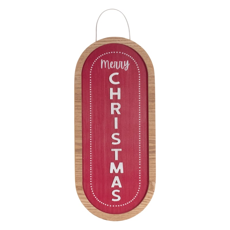 21" Tall Merry Christmas Wall Sign in Red and Brown Rustic MDF Wood Holiday Decor for Indoor Display - 8”L x 1”W x 21”H