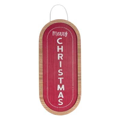21" Tall Merry Christmas Wall Sign in Red and Brown Rustic MDF Wood Holiday Decor for Indoor Display - 8”L x 1”W x 21”H