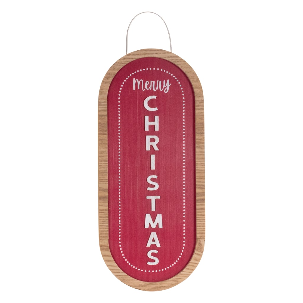 21" Tall Merry Christmas Wall Sign in Red and Brown Rustic MDF Wood Holiday Decor for Indoor Display - 8”L x 1”W x 21”H