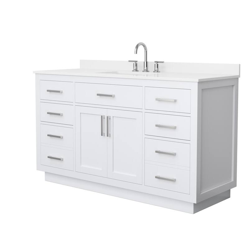 Wyndham Collection WCG262660S-QTZ-US3MXX Beckett TK 60" Free Standing - White / White Quartz Top / Brushed Nickel Hardware