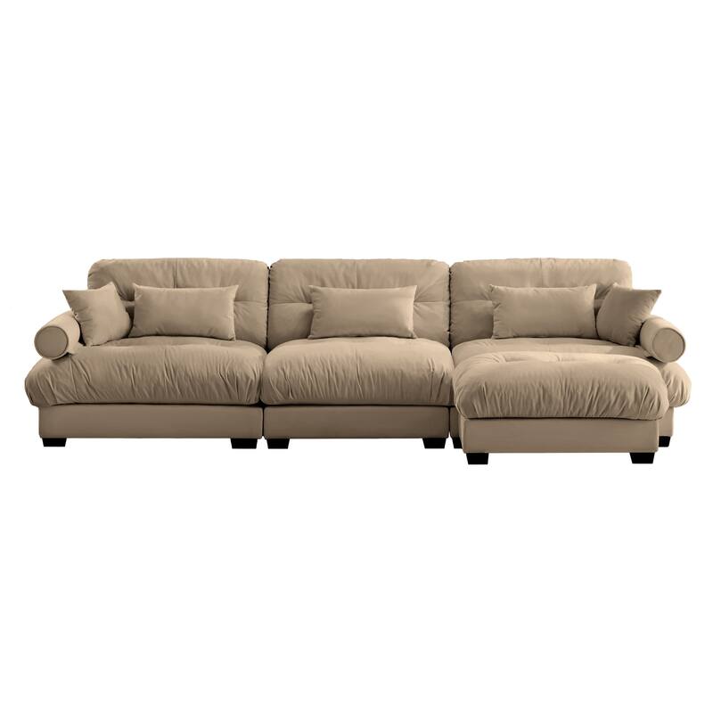 130" Velvet Oversized Modular Sectional Sofa with Ottoman & Cloud Cushions