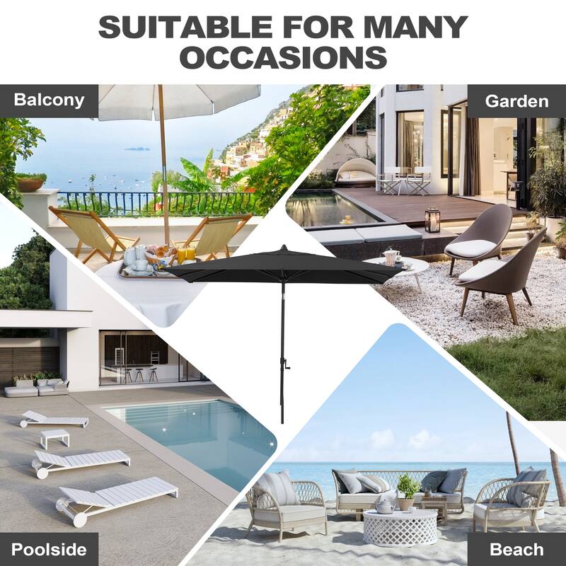 Pellebant Outdoor 9 x 5 FT Patio Market Umbrella Rectangular with Wheels Base