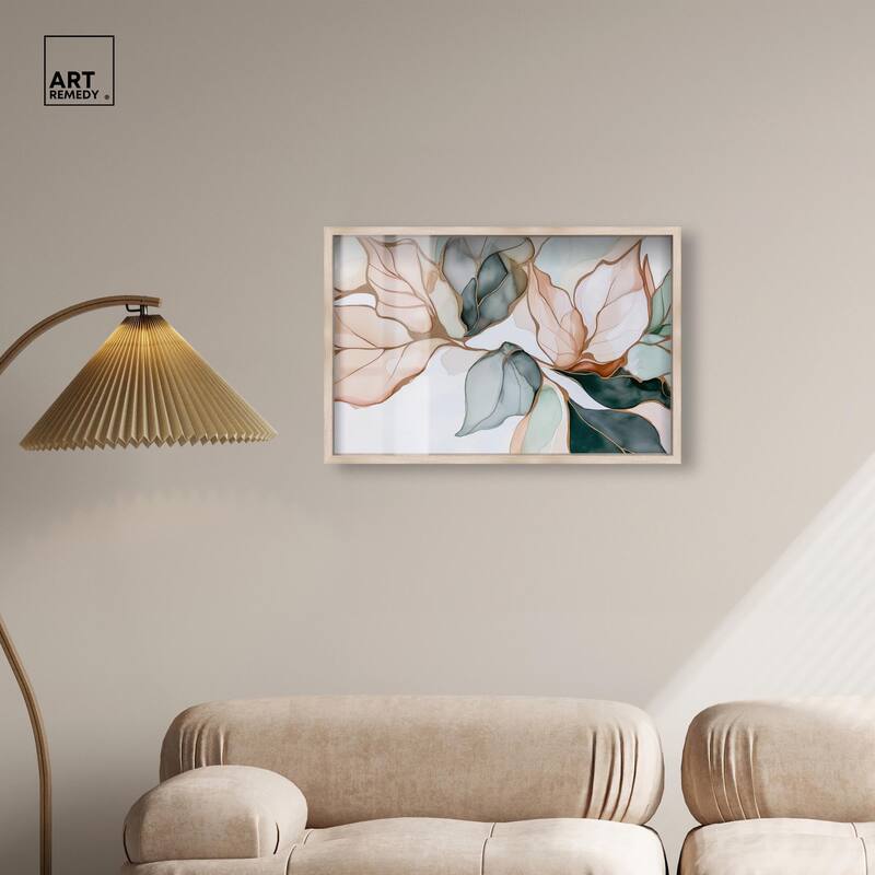 Golden Veined Leaves I Shadowbox by Art Remedy