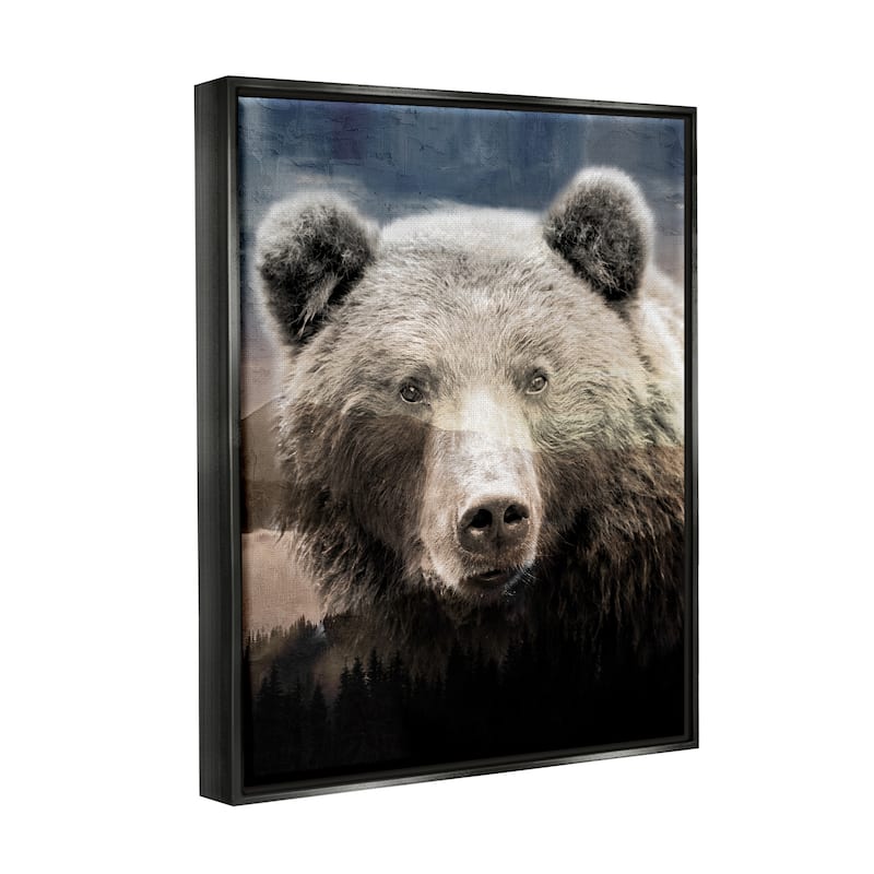 Stupell Grizzly Bear Face Portrait Framed Floater Canvas Wall Art ...