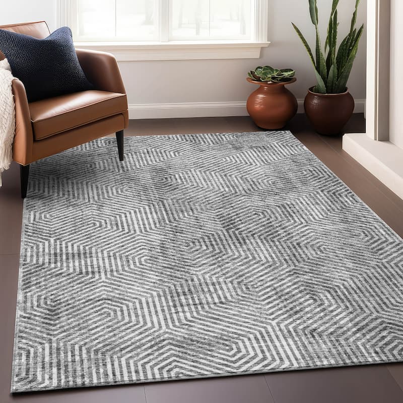 Premium Washable Super Soft Modern Maze Mayfield Rug - Silver - 9' x 12'
