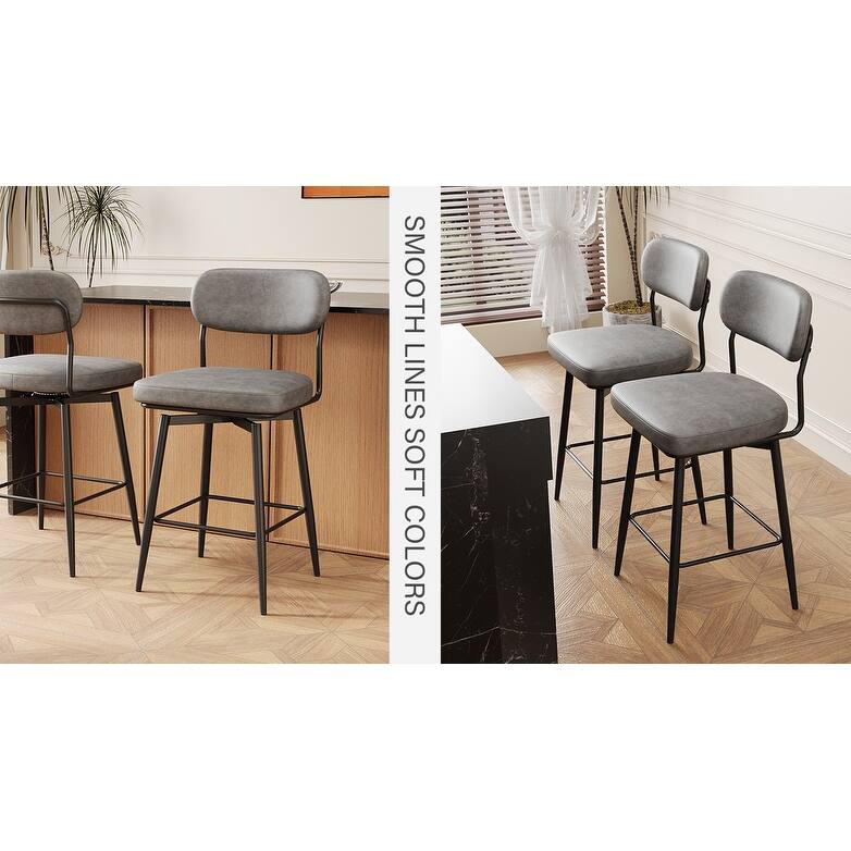 Swivel Dining Chairs Bar Stools Set of 2, Counter Height Stools with Leather Cushions and Footrest for Dining Room