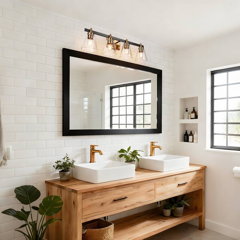 Marsie 4-Light Modern Black Gold Linear Glass Bathroom Vanity Lights - L 30" * W 8"* H 8"
